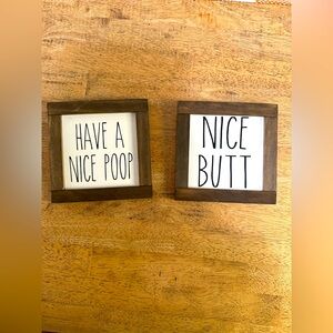 Set of 2 6x6 wooden bathroom decor signs
